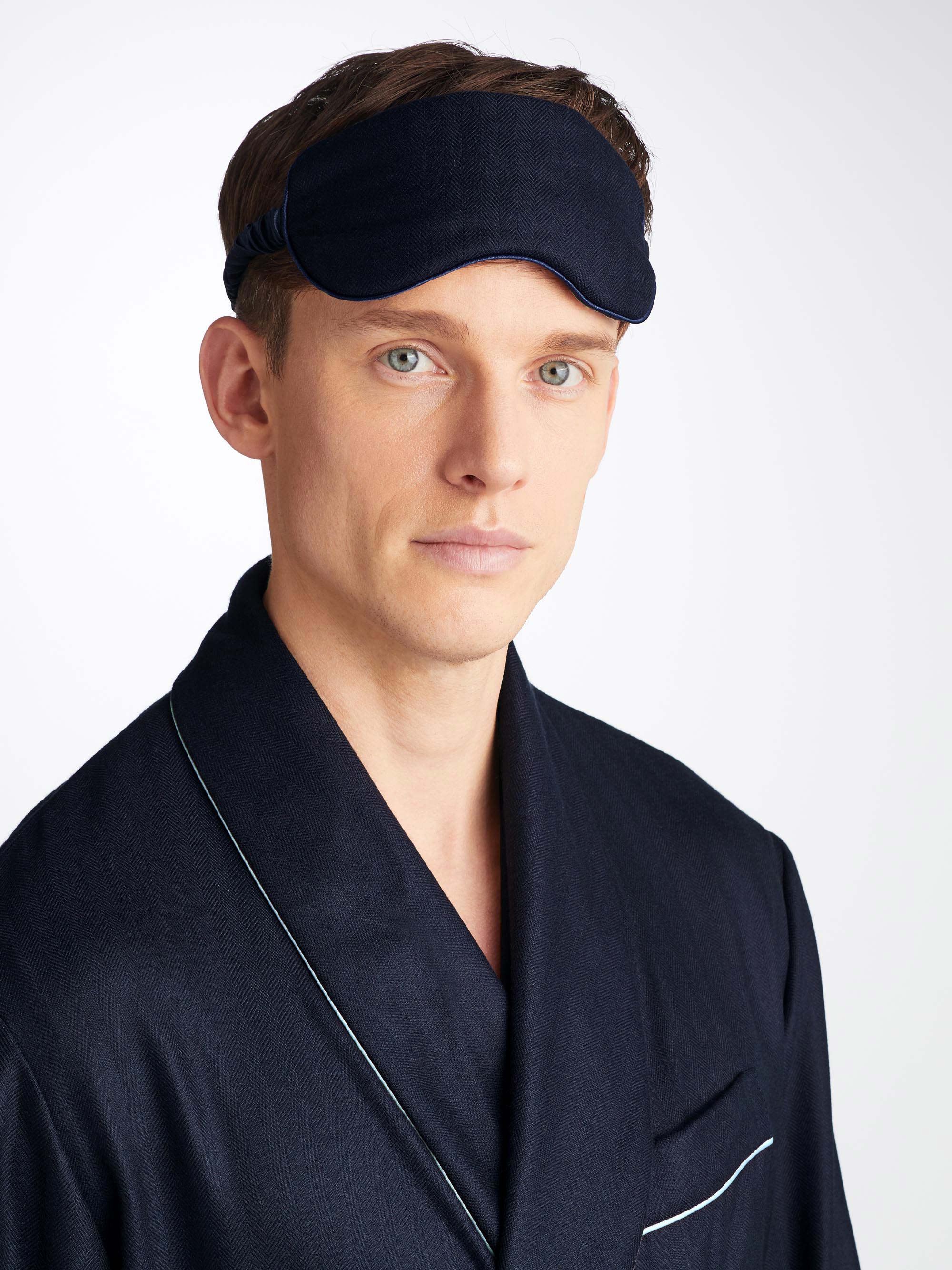 Navy Pure Cashmere Herringbone Eye Mask Derek Rose