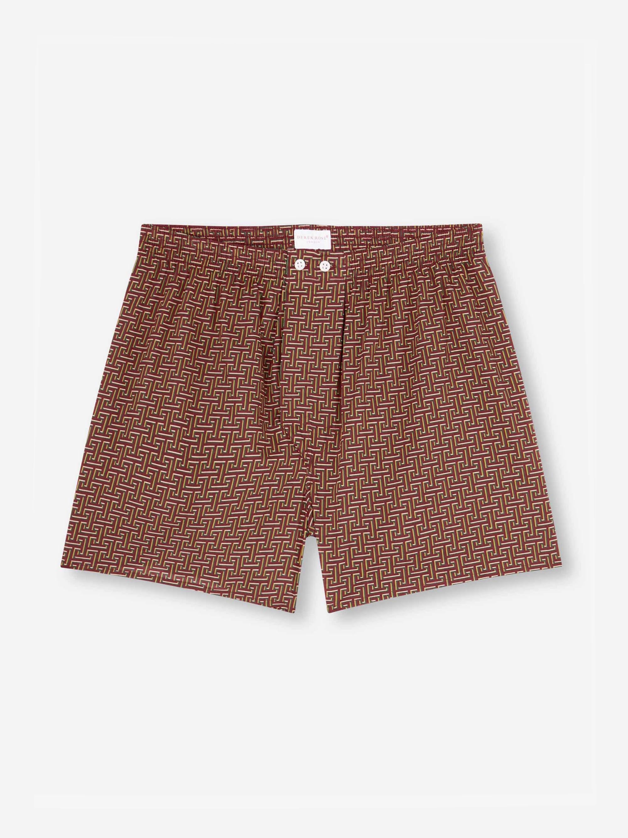 Men s Classic Fit Boxers Ledbury 72 Cotton Batiste Burgundy