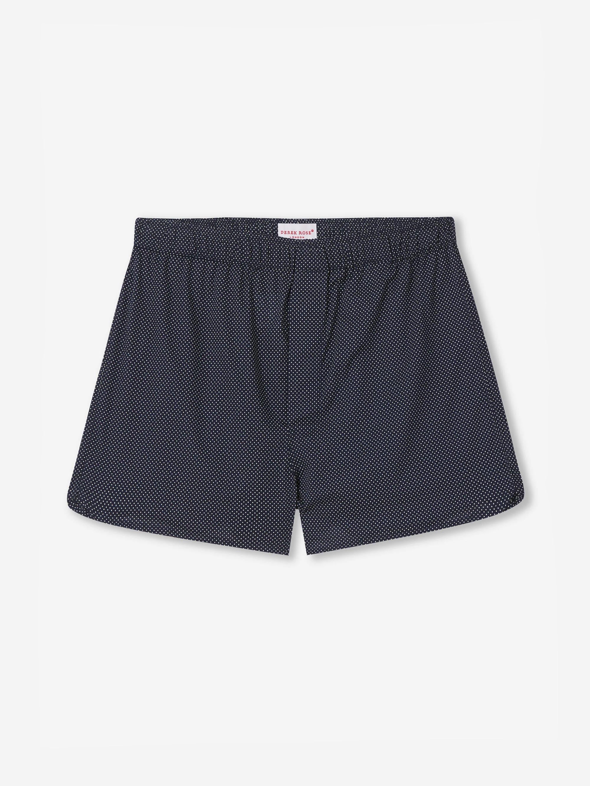 Mens Boxer Shorts Plaza Pure Cotton Navy Derek Rose