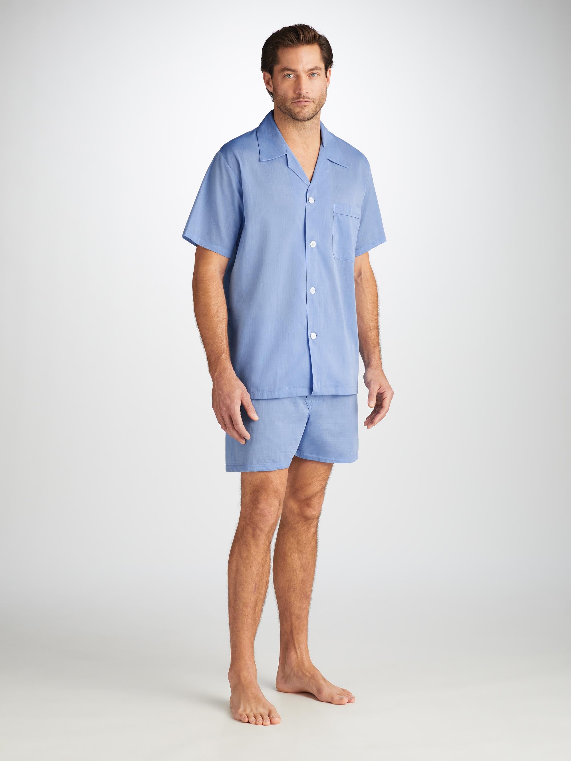 Men s Short Pajamas Amalfi Cotton Batiste Blue