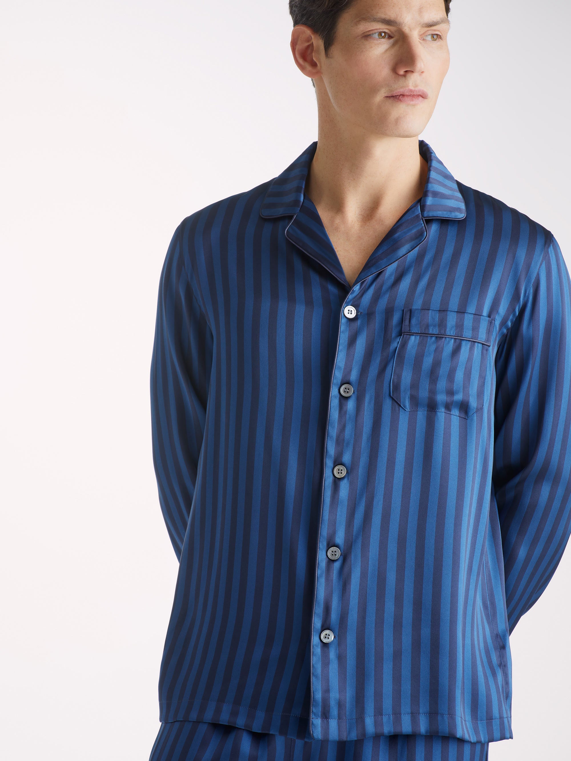Men's Navy Pure Silk Pyjamas