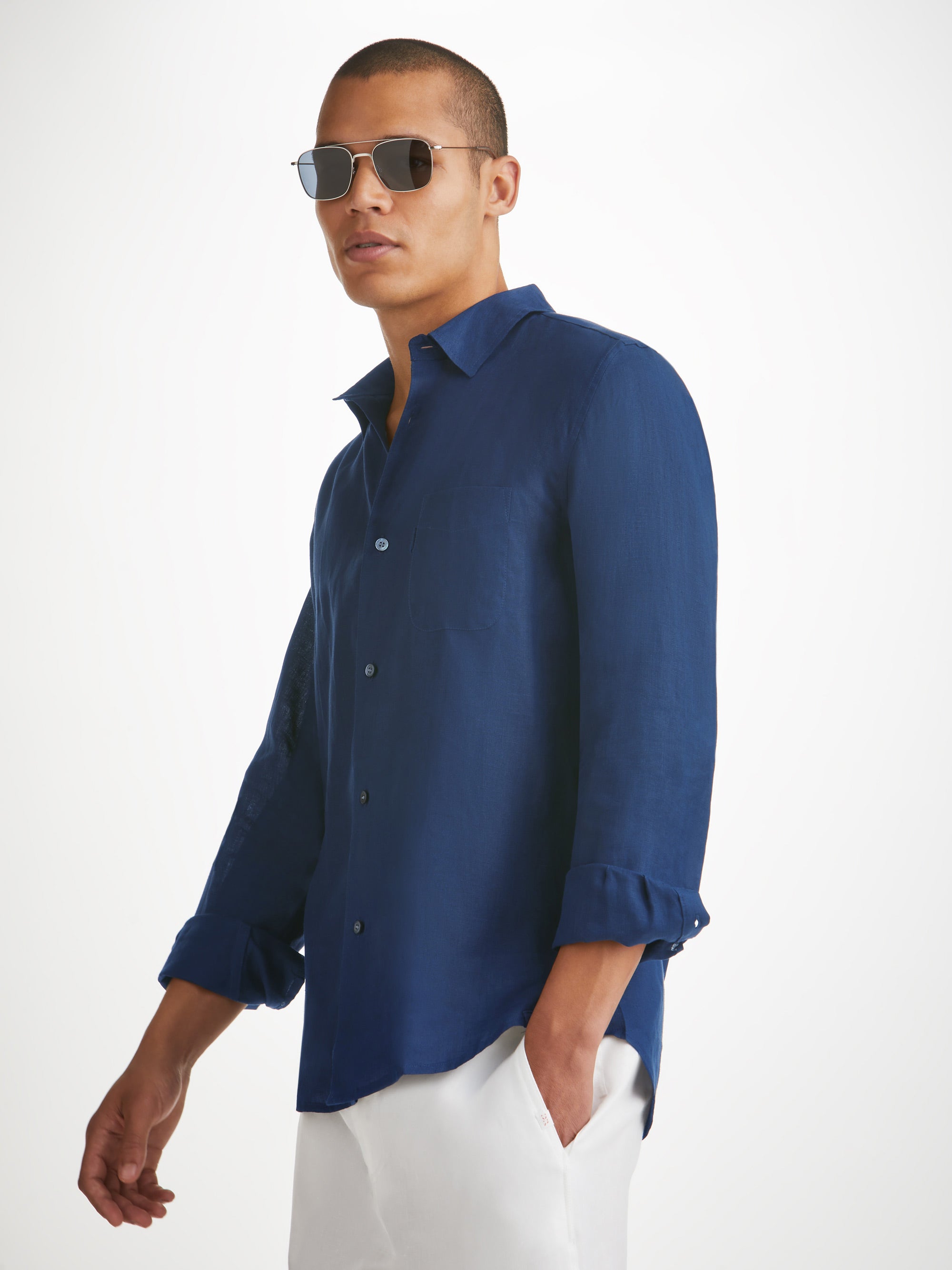 Pure Linen Shirt - Navy