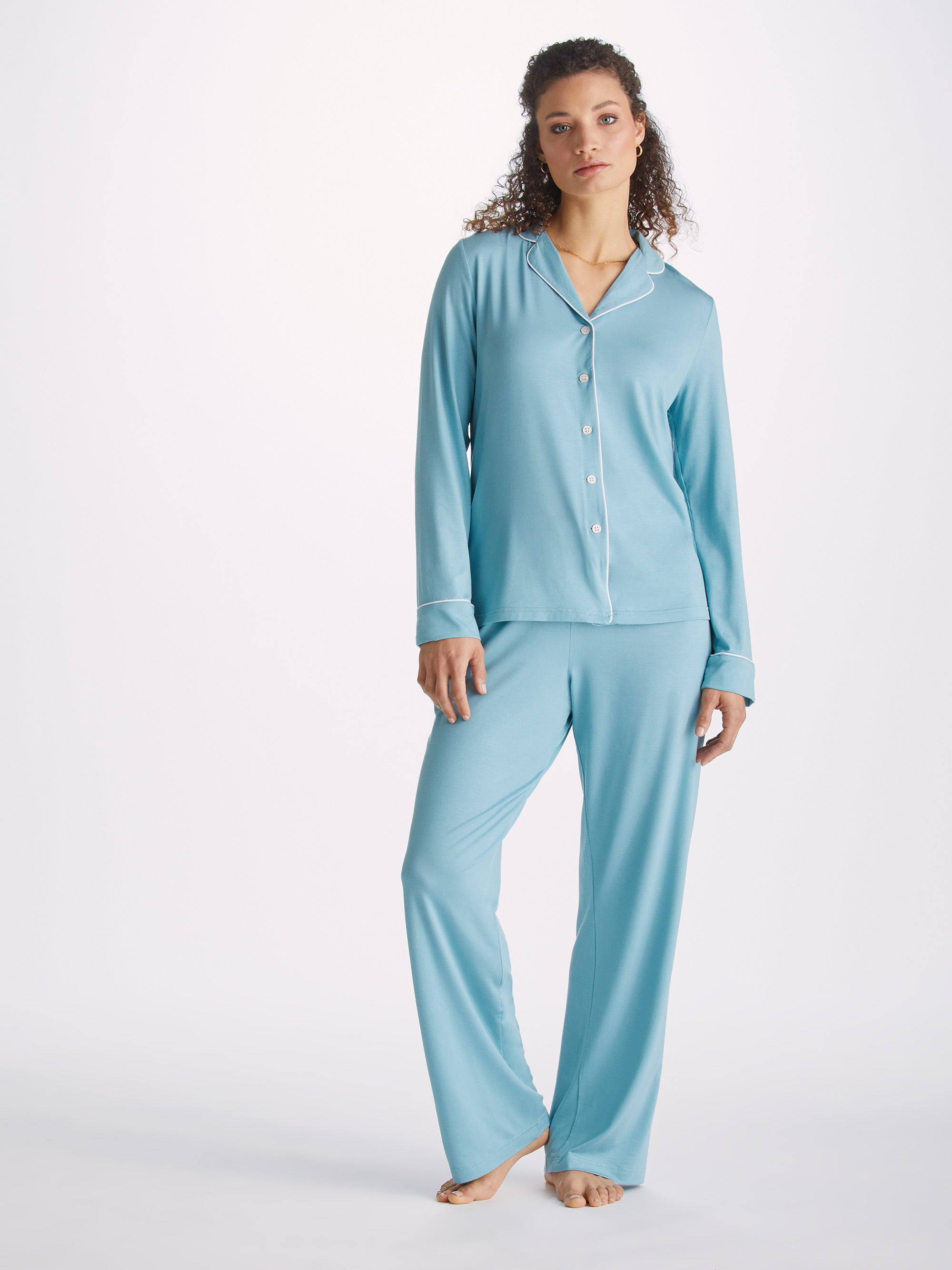 Buy Women's Micro Modal Cotton Relaxed Fit Printed Pyjama with Lace Trim on  Pockets - Iris Blue RX09