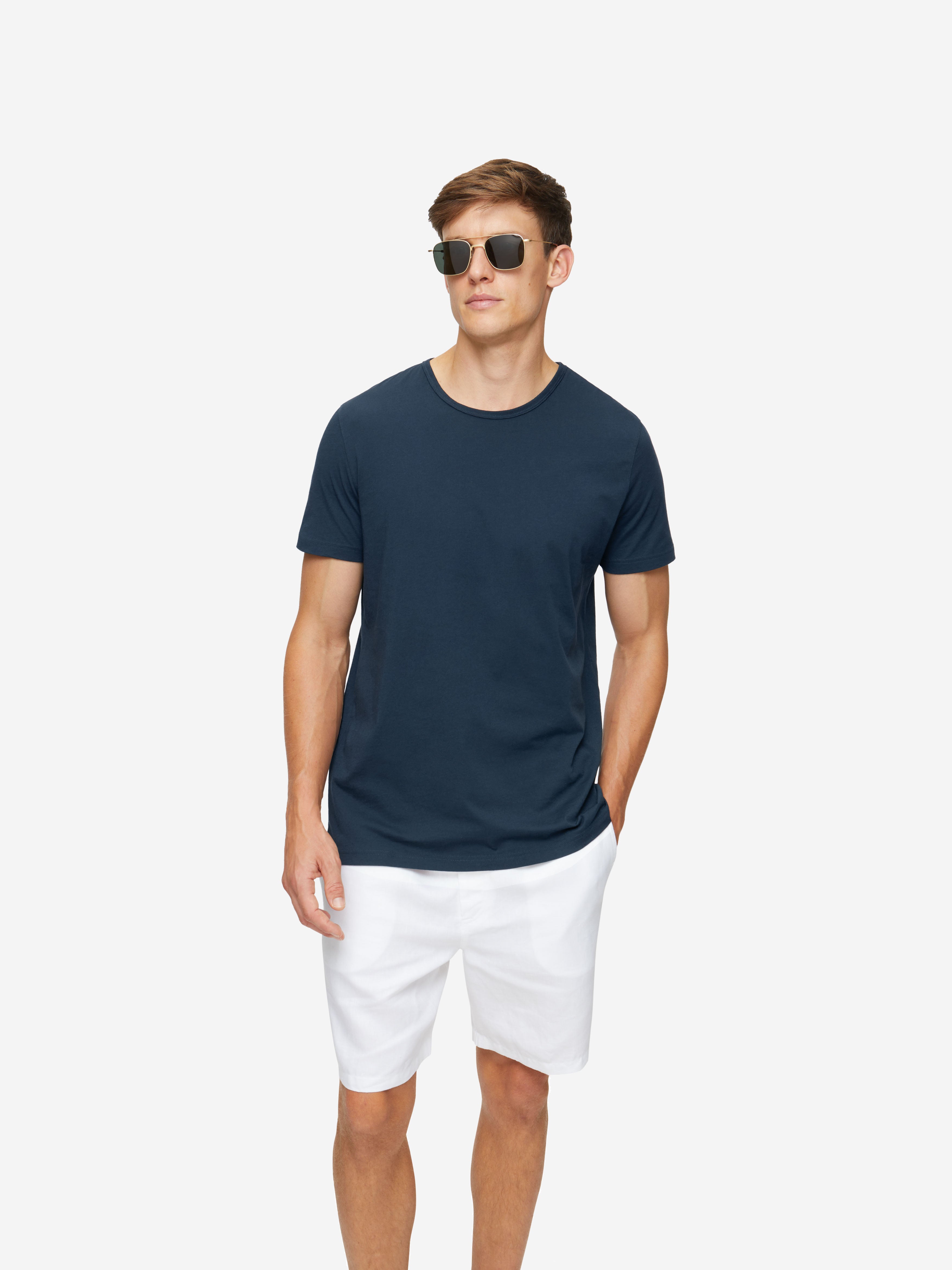 Men's Luxury Pima Cotton Summer T-Shirt Navy | Derek Rose