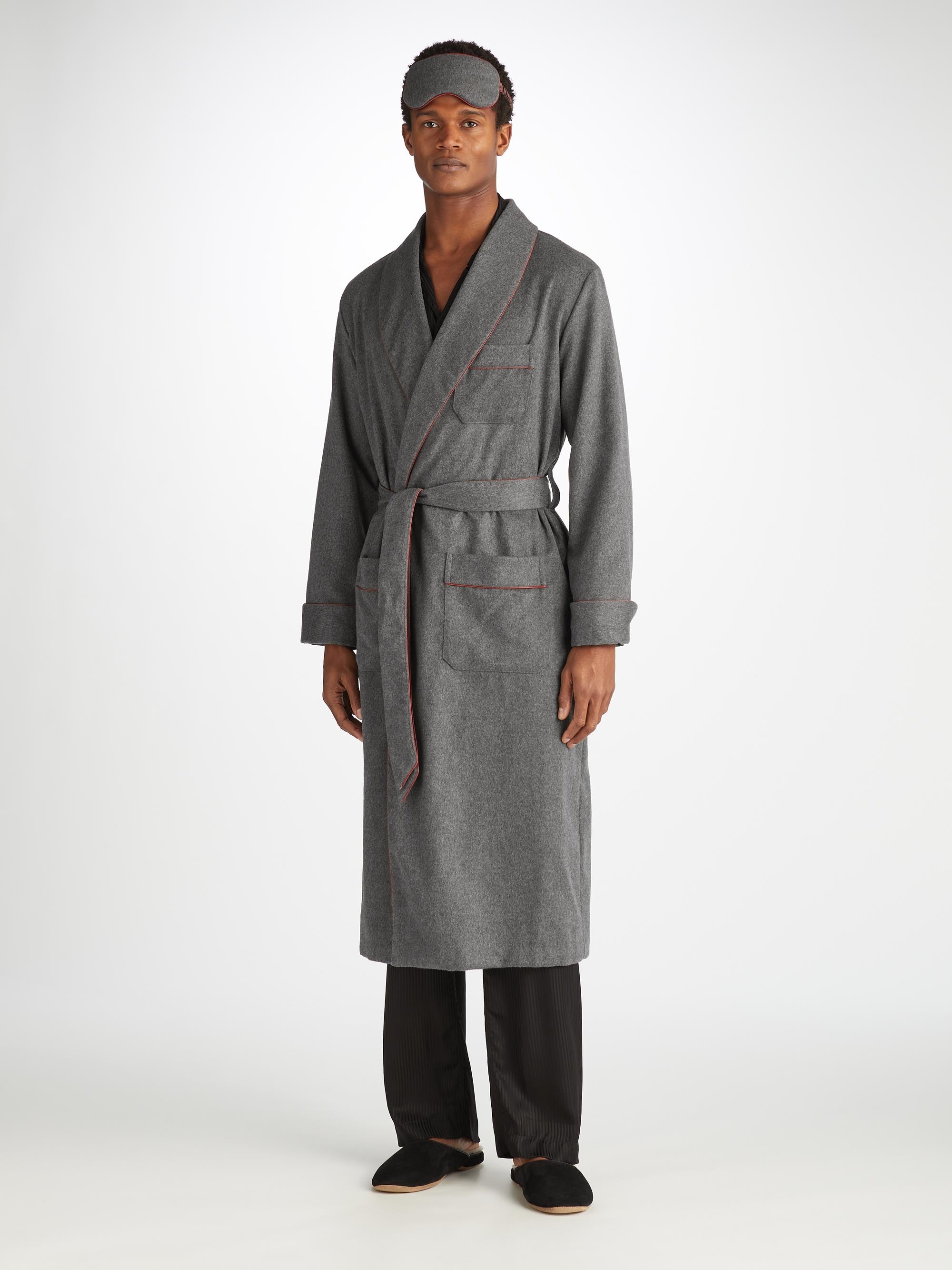 Men's Charcoal Pure Cashmere Dressing Gown | Derek Rose