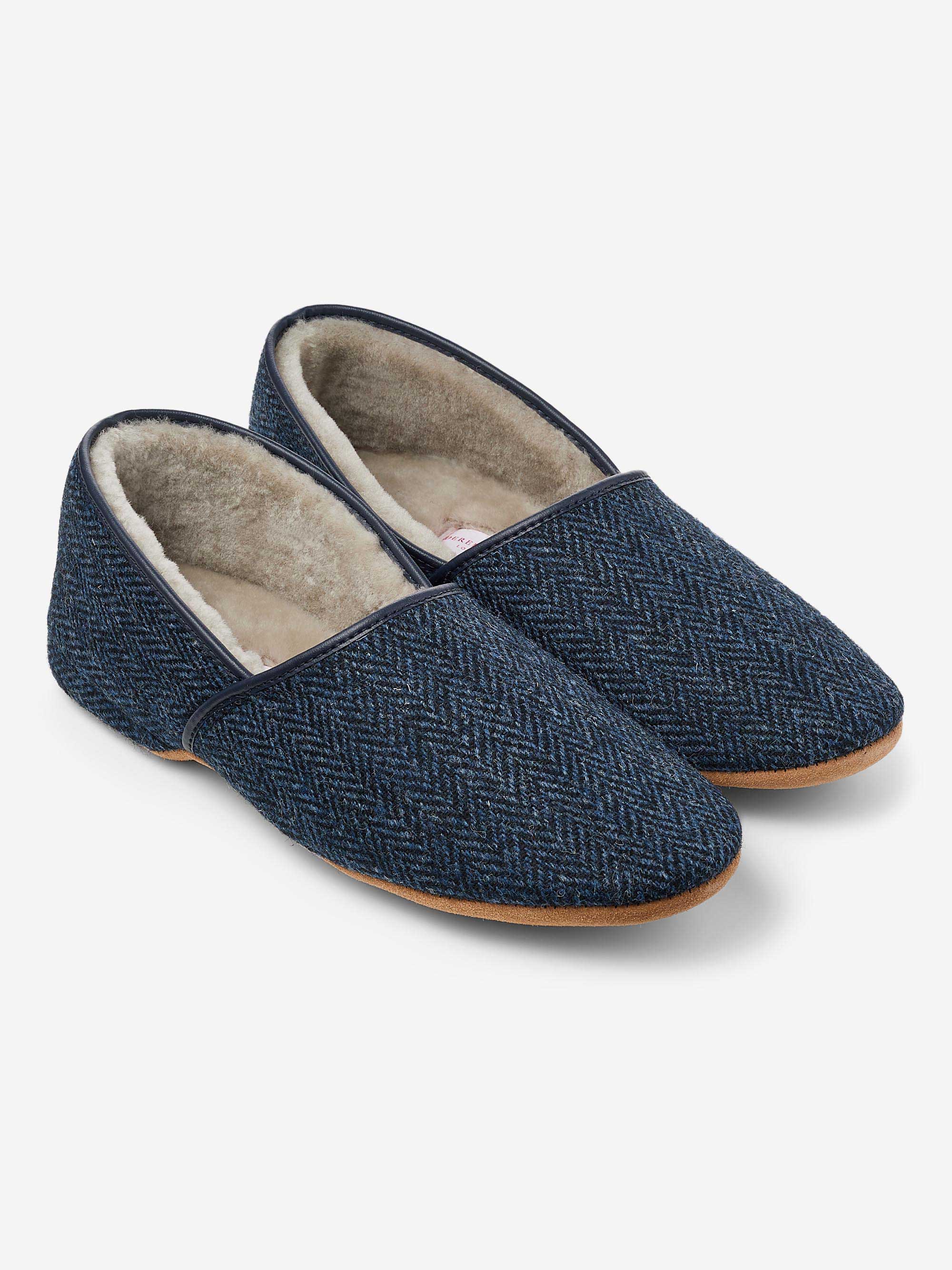 Men's Slippers Crawford 2 Harris Tweed Sheepskin Navy