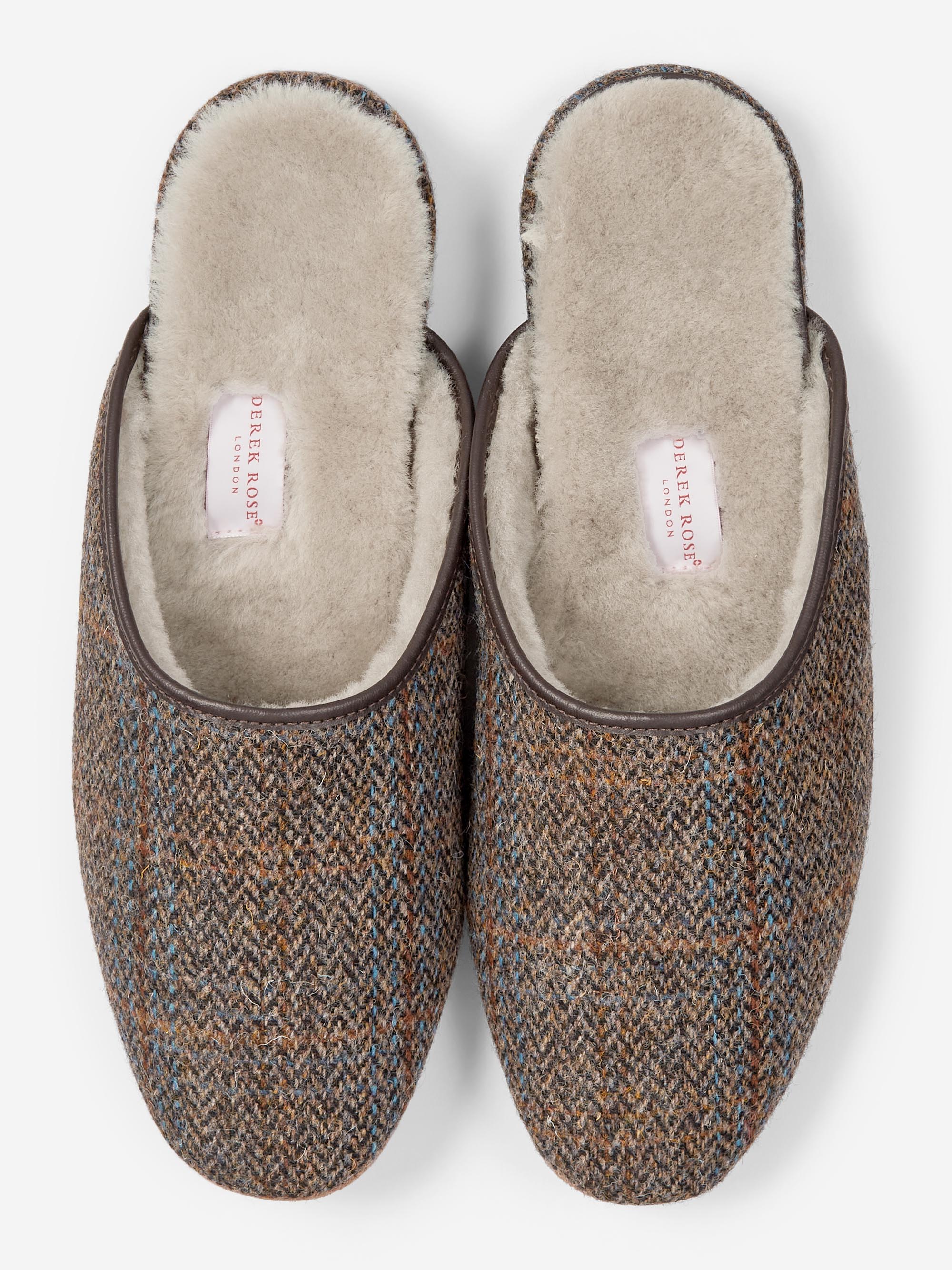 Men's Mule Slippers Douglas 2 Harris Tweed Sheepskin Beige