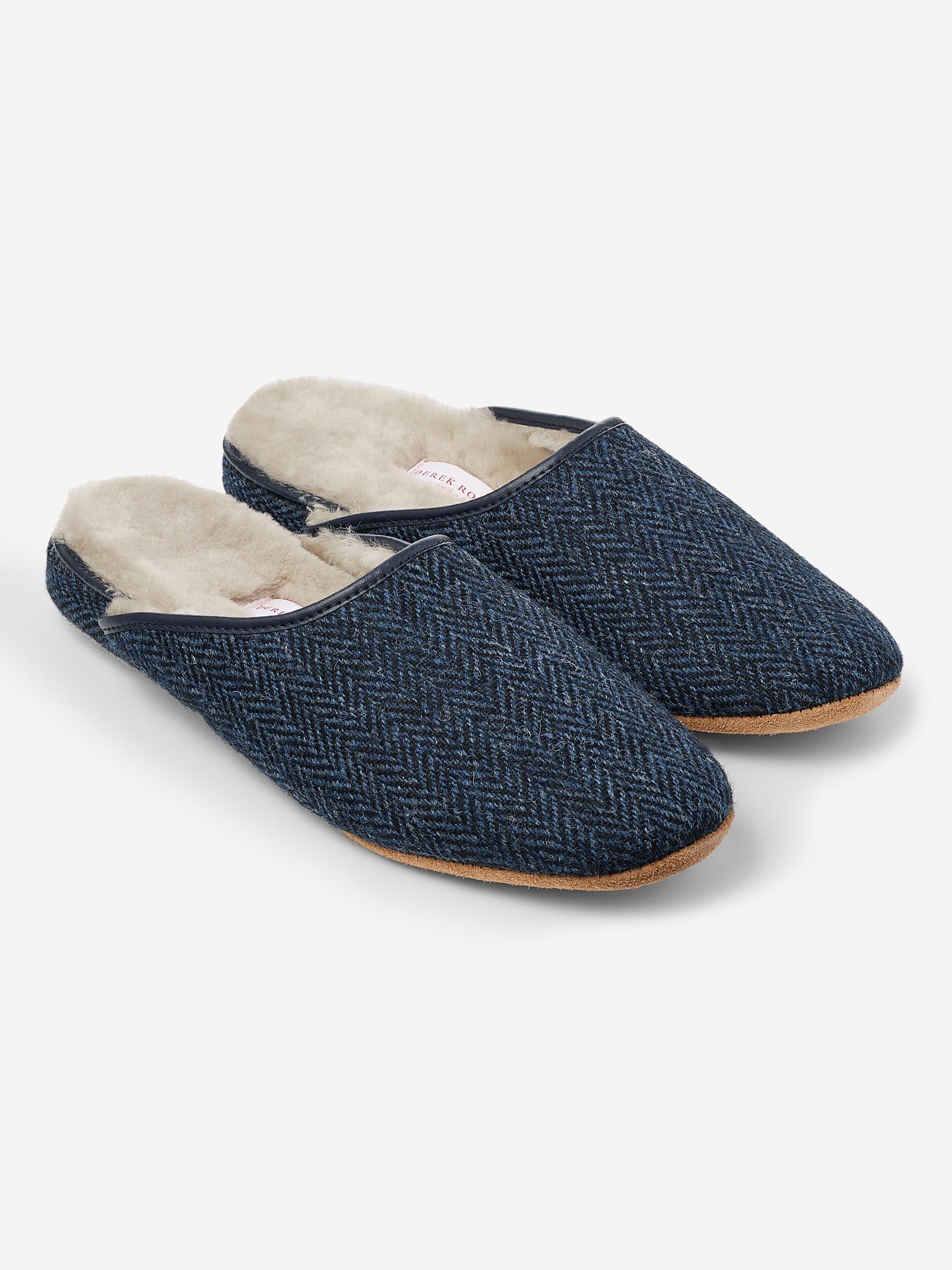 Men's Mule Slippers Douglas 2 Harris Tweed Sheepskin Navy