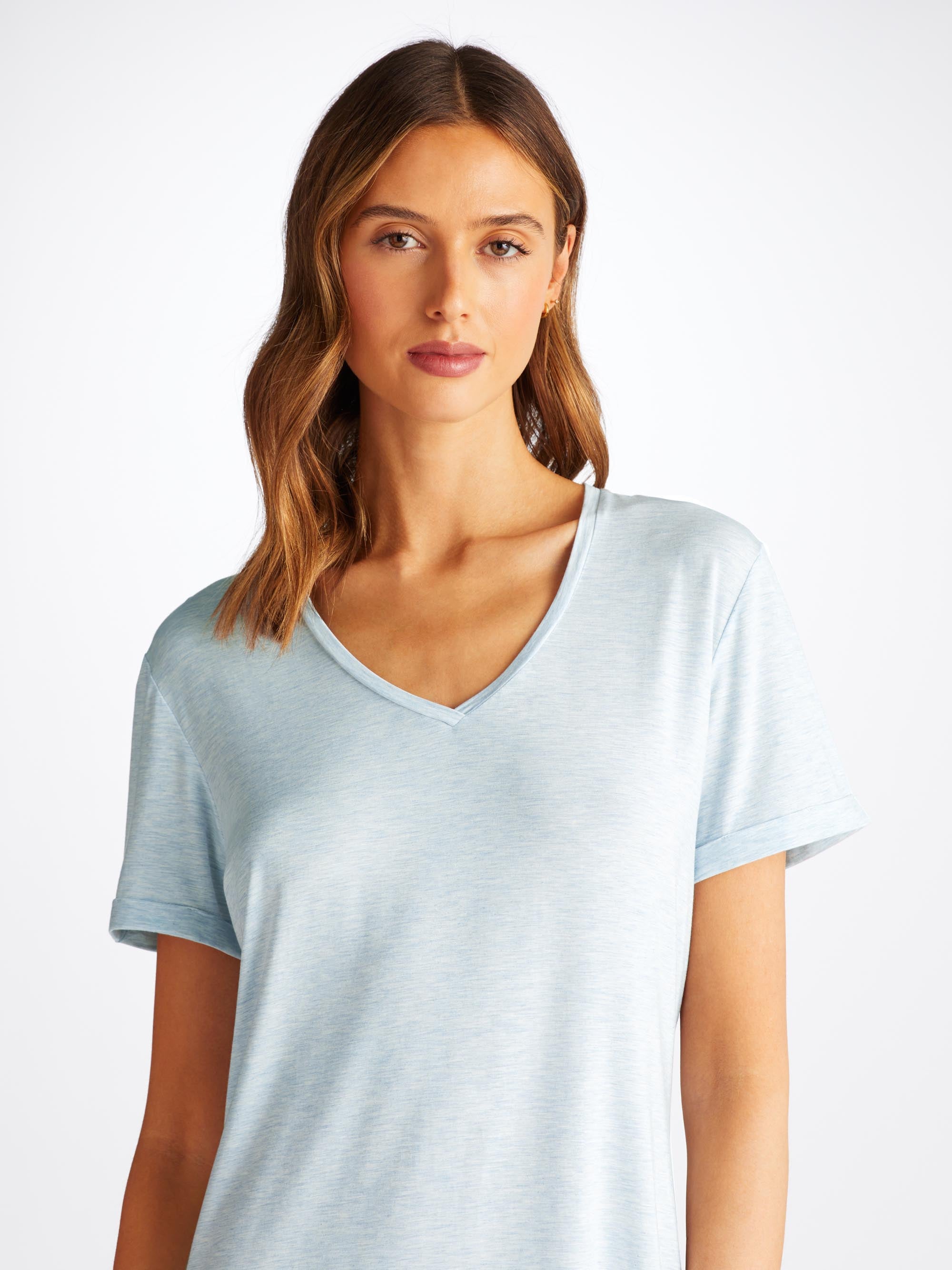 Women's V-Neck Sleep T-Shirt Ethan Micro Modal Stretch Light Blue Marl