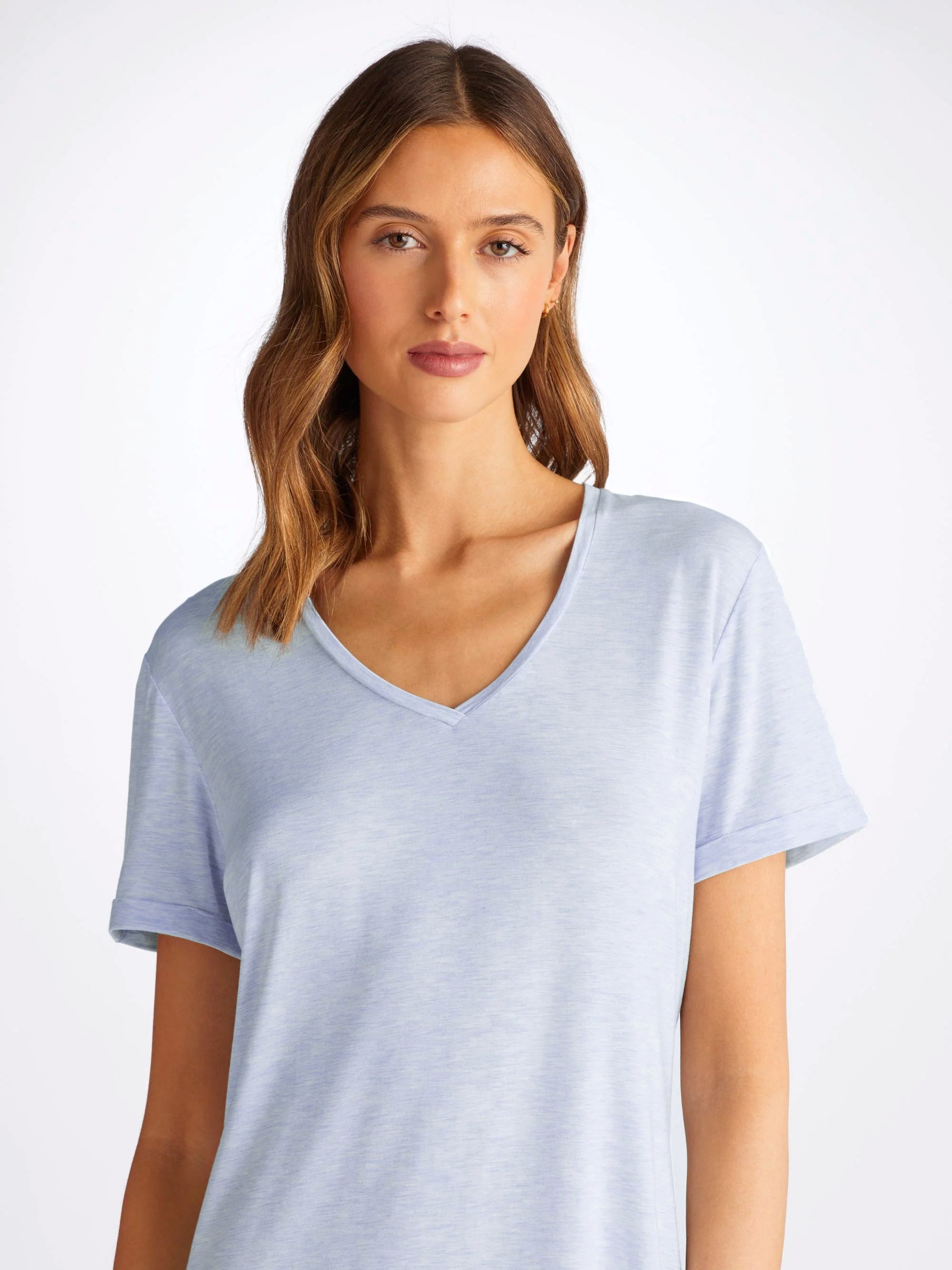 Women's V-Neck Sleep T-Shirt Ethan Micro Modal Stretch Light Blue Marl