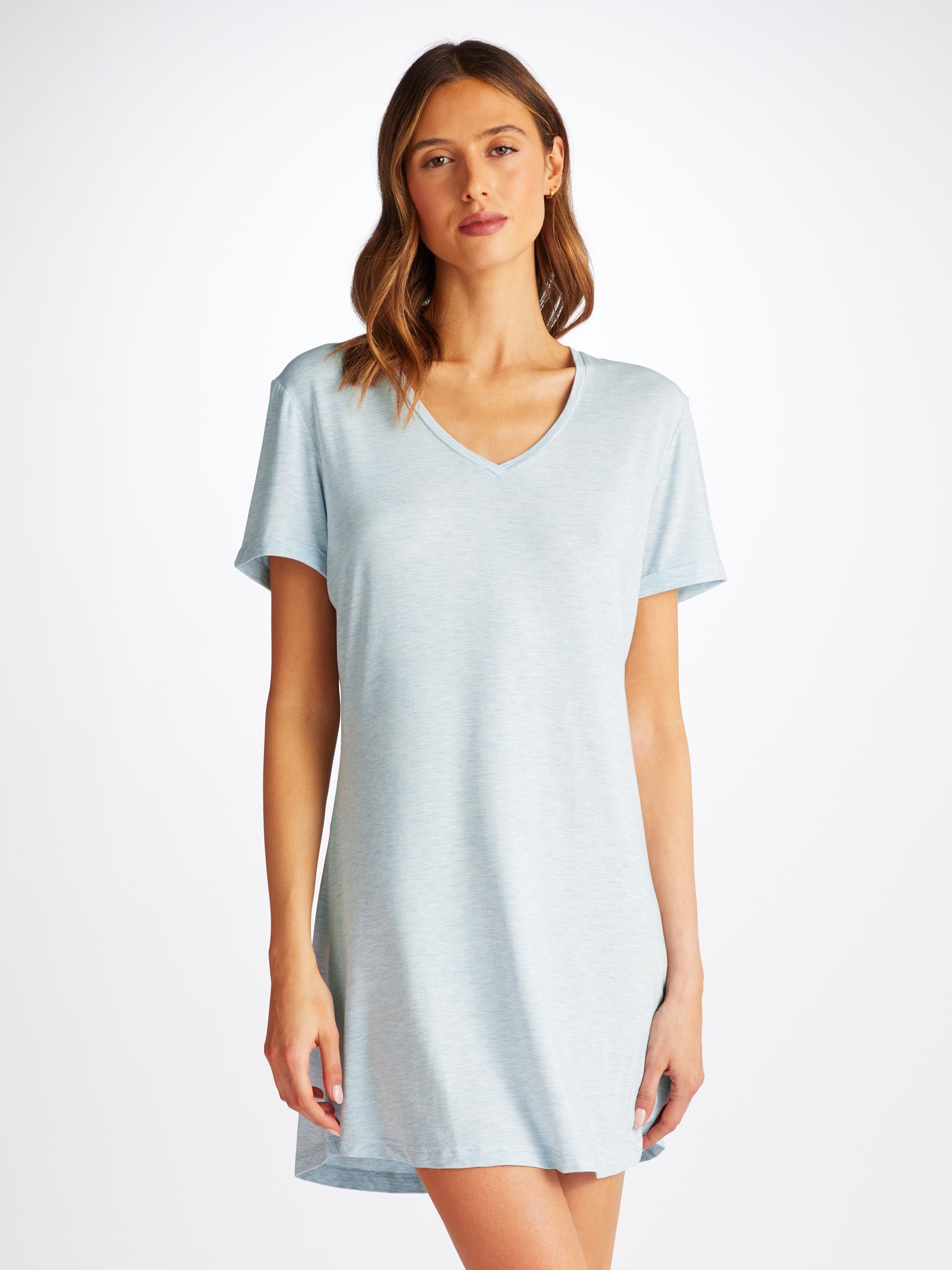 Women's V-Neck Sleep T-Shirt Ethan Micro Modal Stretch Light Blue Marl