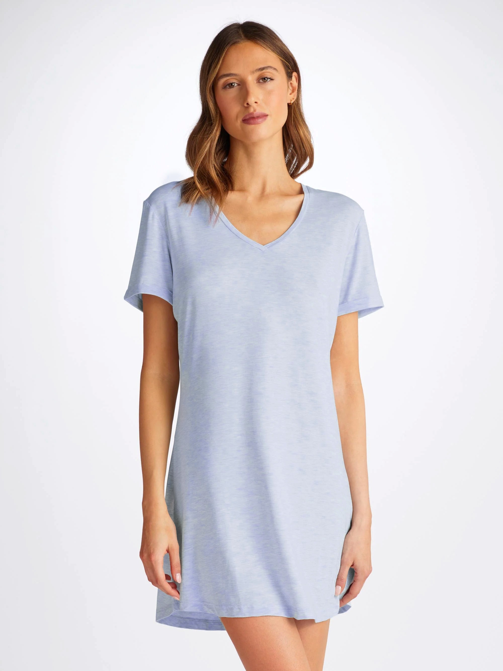 Women's V-Neck Sleep T-Shirt Ethan Micro Modal Stretch Light Blue Marl