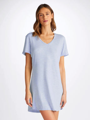 Women's V-Neck Sleep T-Shirt Ethan Micro Modal Stretch Light Blue Marl