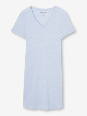 Women's V-Neck Sleep T-Shirt Ethan Micro Modal Stretch Light Blue Marl