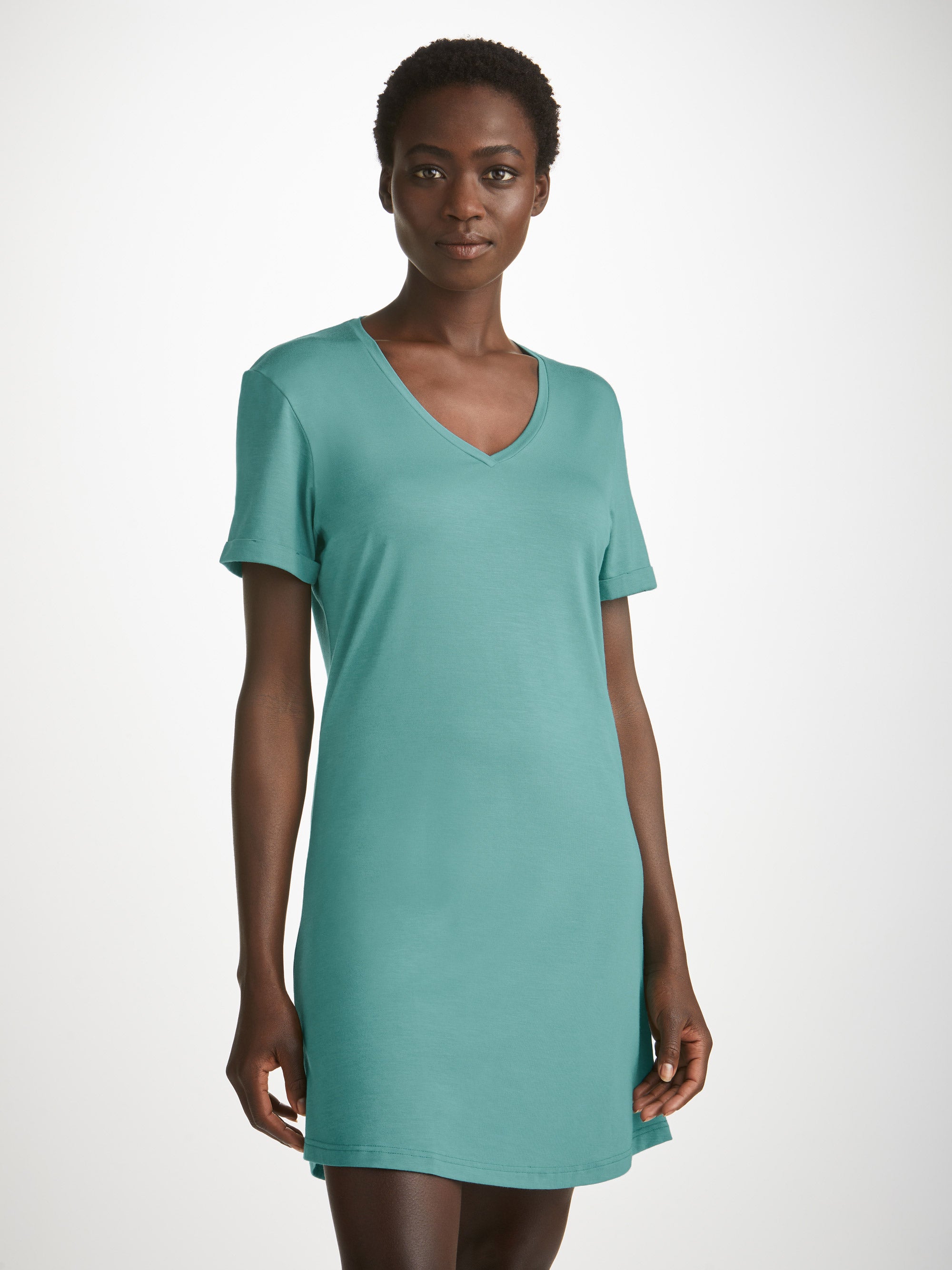 Women's V-Neck Sleep T-Shirt Lara Micro Modal Stretch Teal