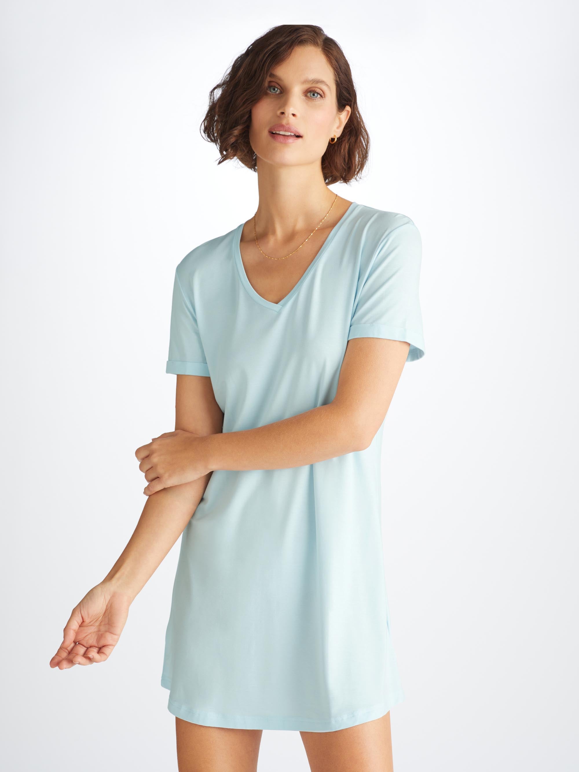 Women's V-Neck Sleep T-Shirt Lara Micro Modal Stretch Ice Blue