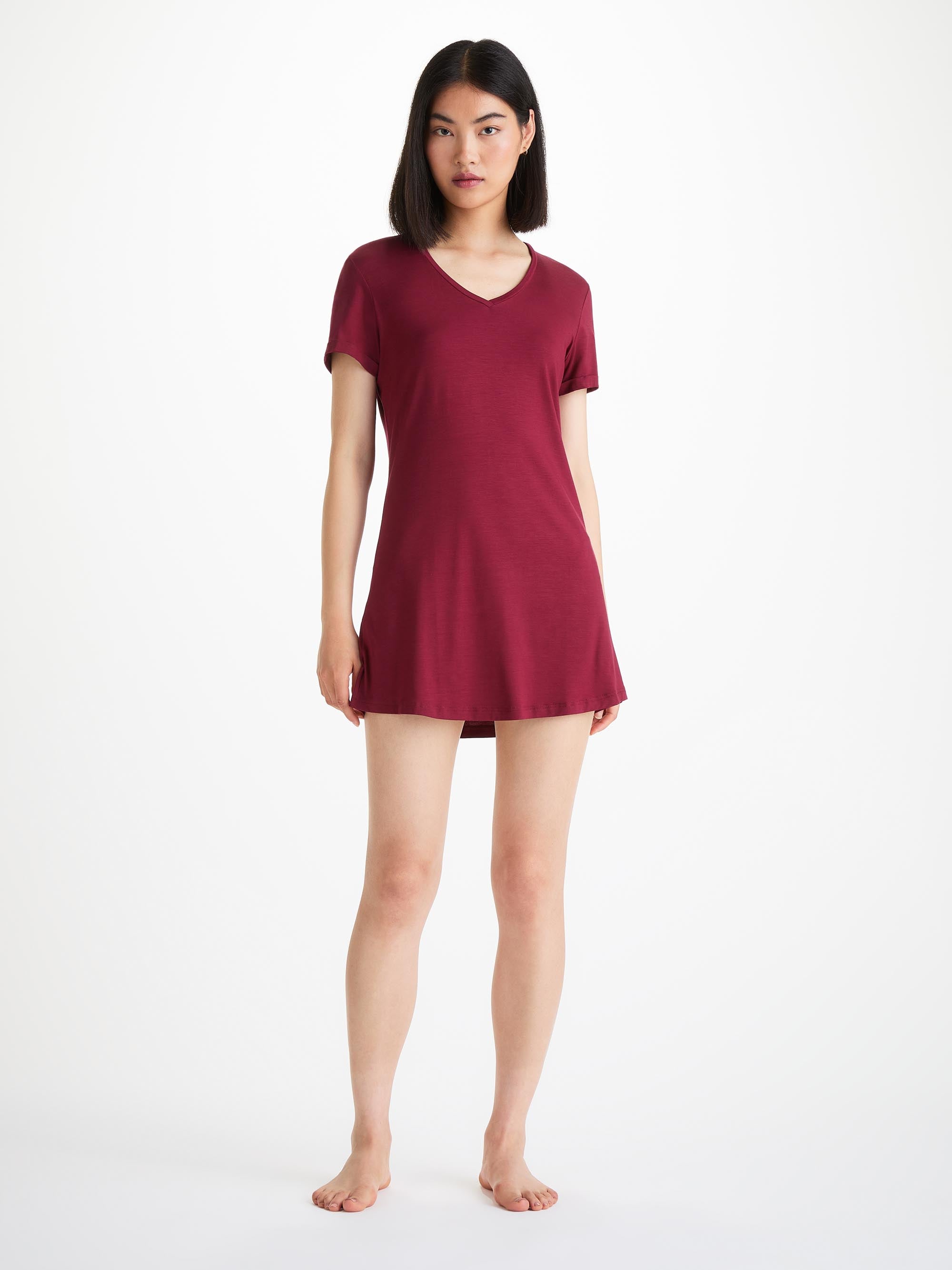 Women's V-Neck Sleep T-Shirt Lara Micro Modal Stretch Claret