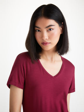 Women's V-Neck Sleep T-Shirt Lara Micro Modal Stretch Claret