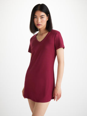 Women's V-Neck Sleep T-Shirt Lara Micro Modal Stretch Claret