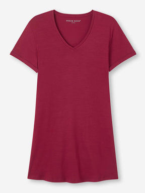 Women's V-Neck Sleep T-Shirt Lara Micro Modal Stretch Claret