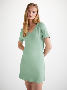 Women's V-Neck Sleep T-Shirt Lara Micro Modal Stretch Euycalyptus