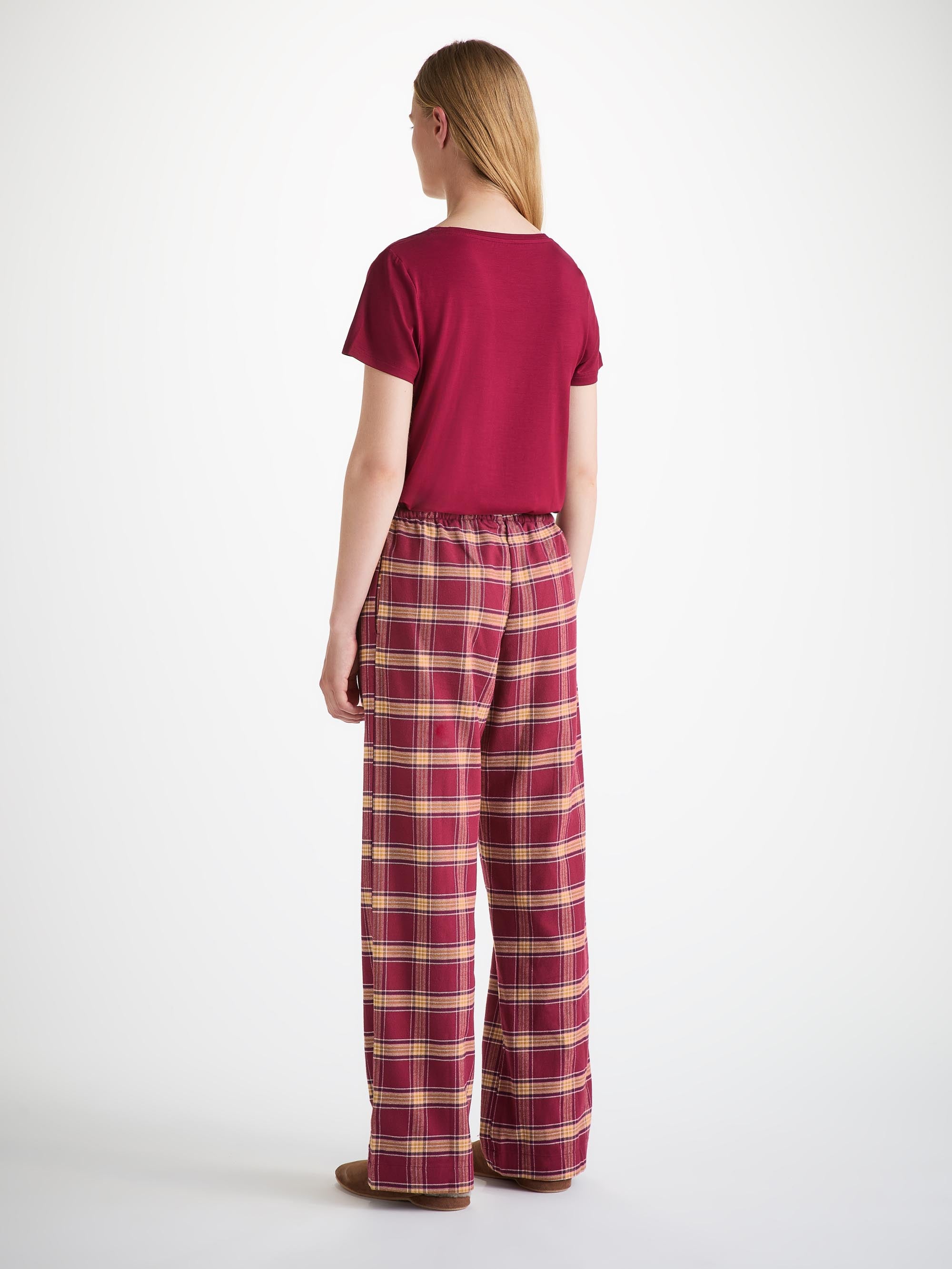 Derek Rose Women s Lounge Trousers Kelburn 48 Brushed Cotton Burgundy