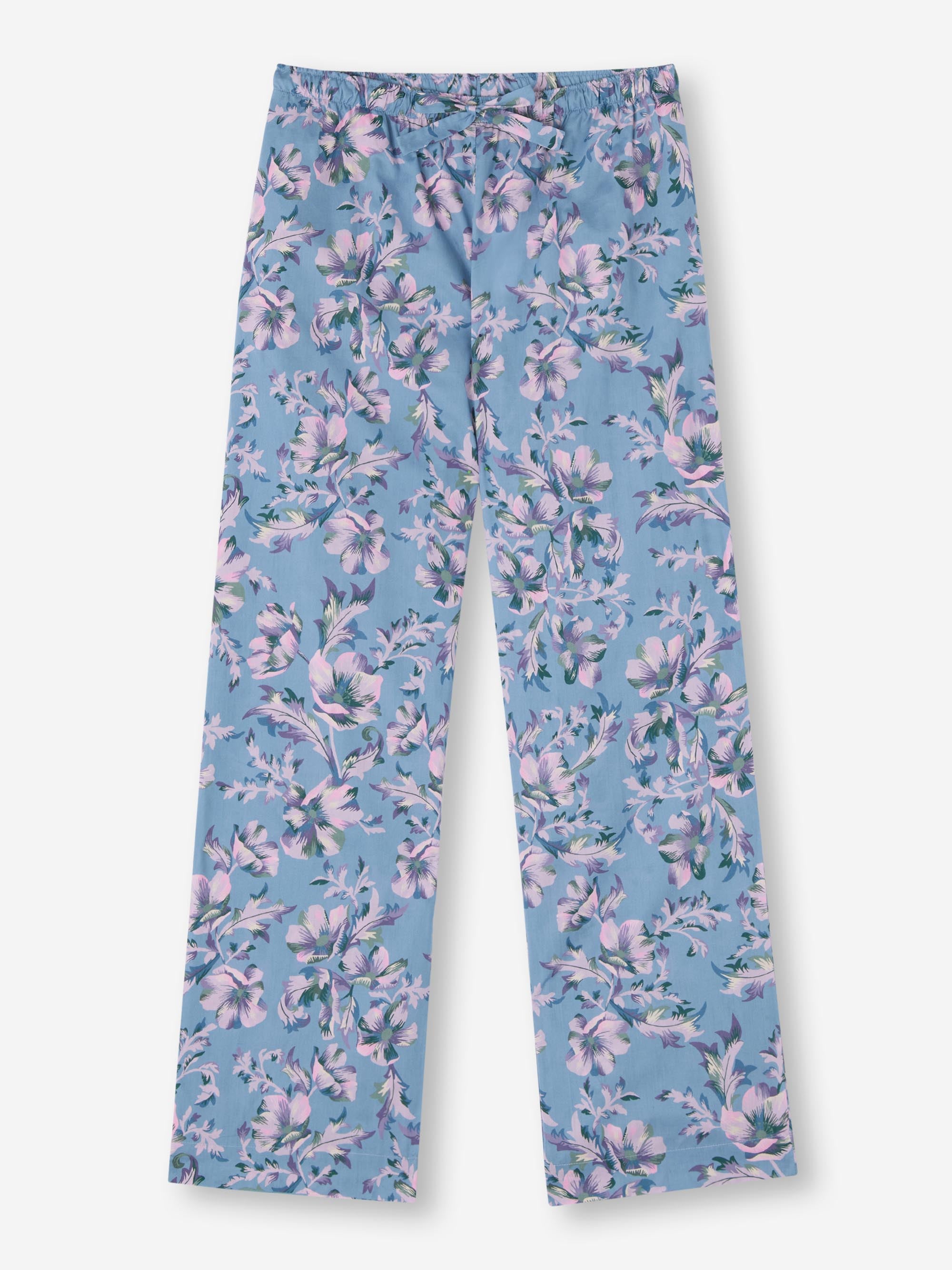 Women's Lounge Pants Cotton Batiste Blue Wildflower Print