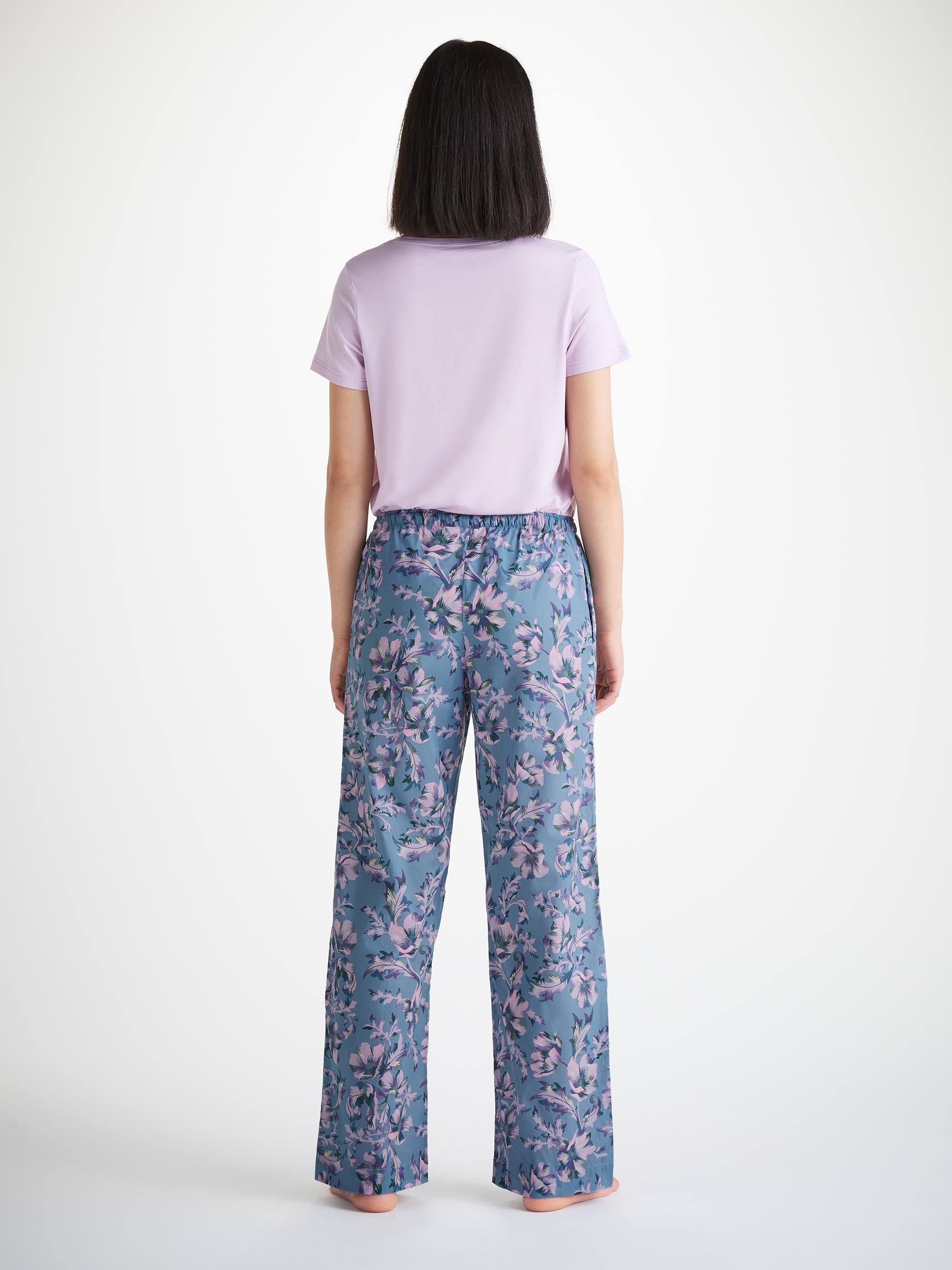 Women's Lounge Pants Cotton Batiste Blue Wildflower Print