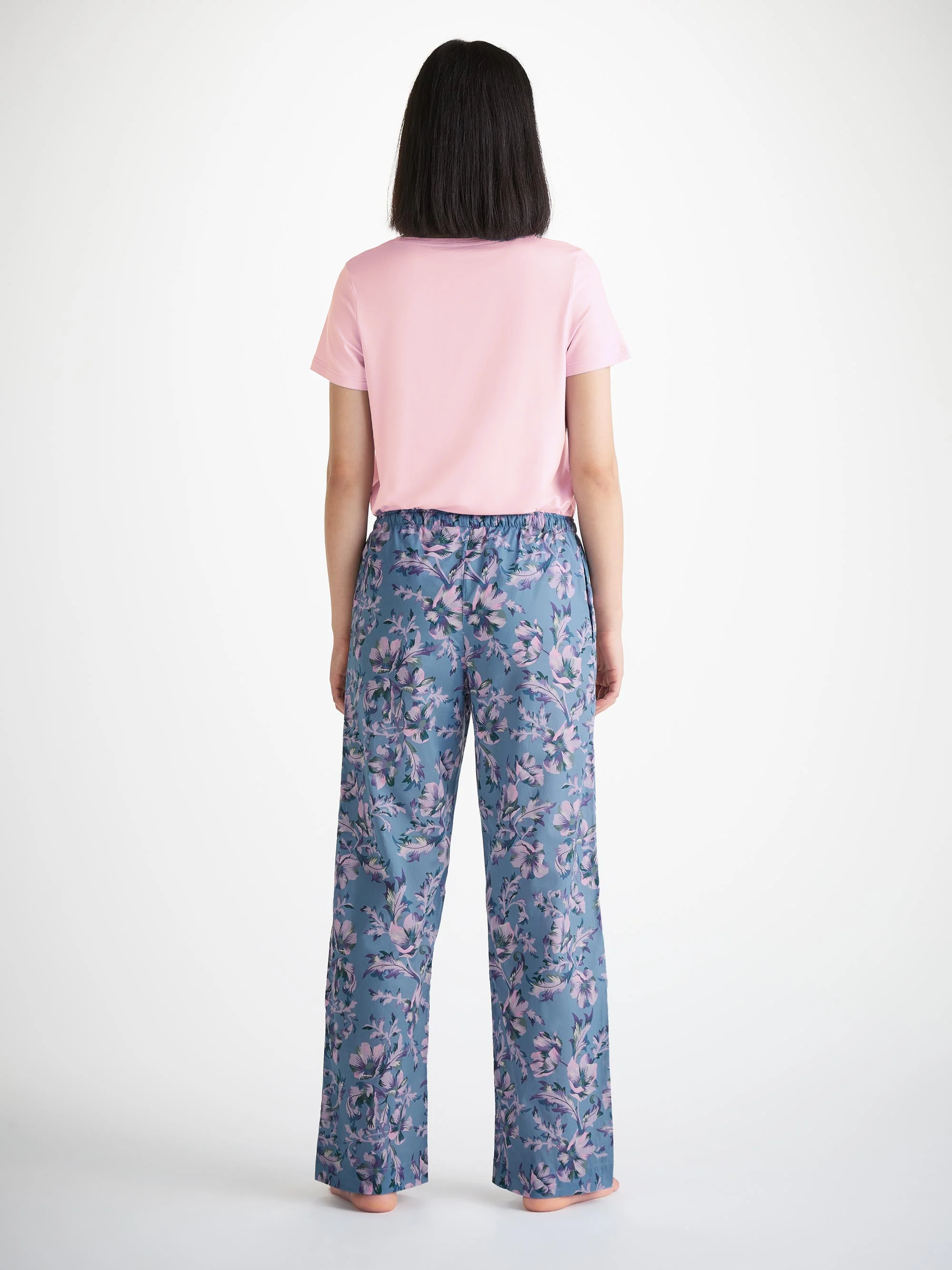 Women's Lounge Pants Cotton Batiste Blue Wildflower Print