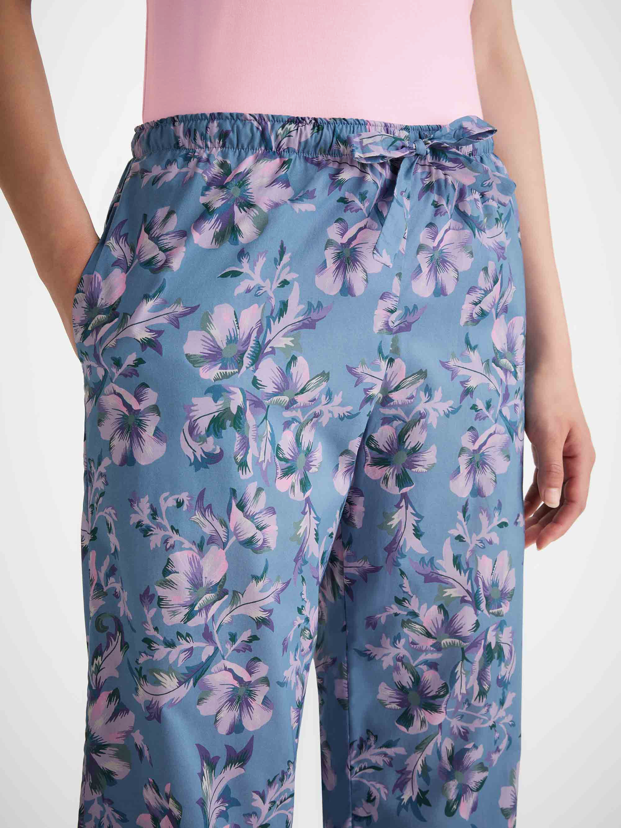 Women's Lounge Pants Cotton Batiste Blue Wildflower Print