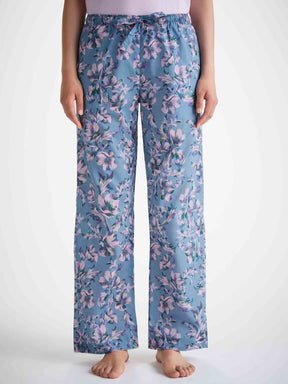 Women's Lounge Pants Cotton Batiste Blue Wildflower Print