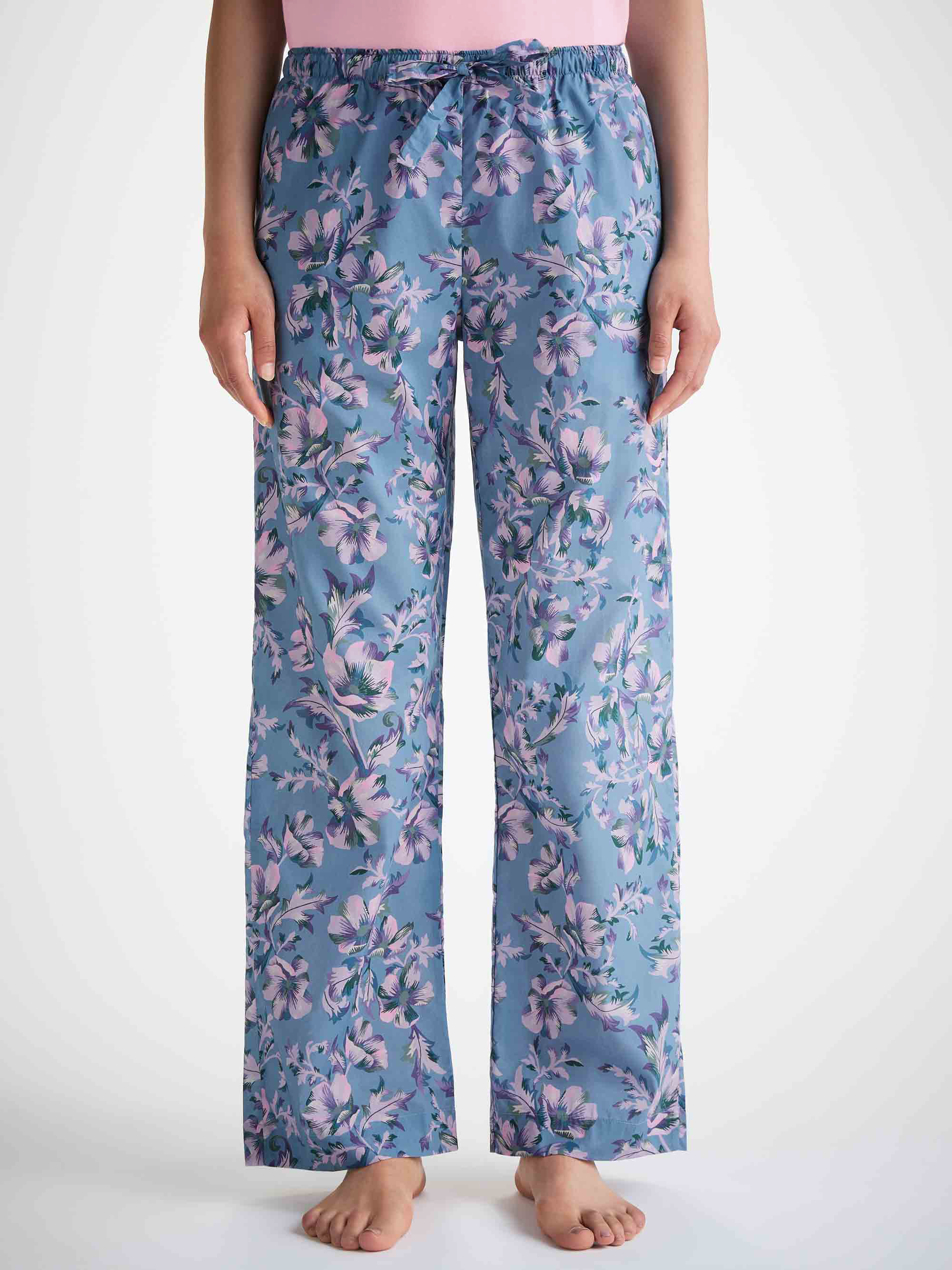 Women's Lounge Trousers Cotton Batiste Blue Wildflower Print