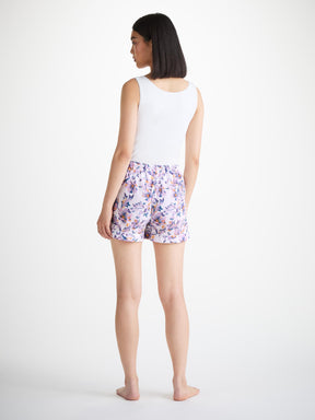 Women's Lounge Shorts Cotton Batiste White Wildflowers Print