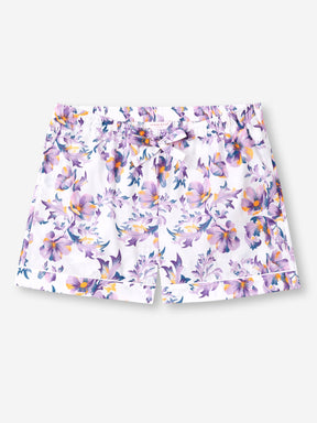 Women's Lounge Shorts Cotton Batiste White Wildflowers Print