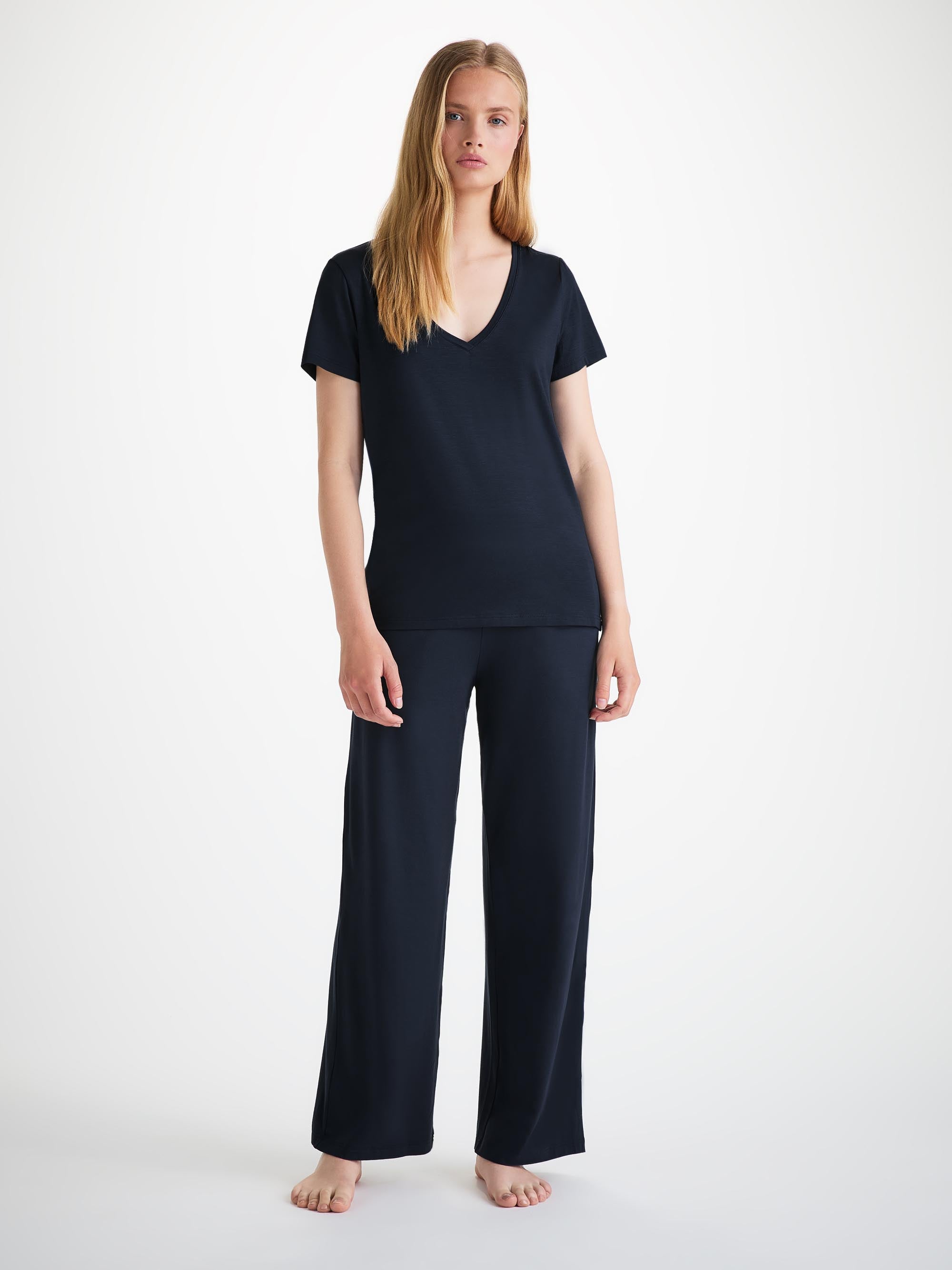 Women's V-Neck T-Shirt and Lounge Trousers Navy Set