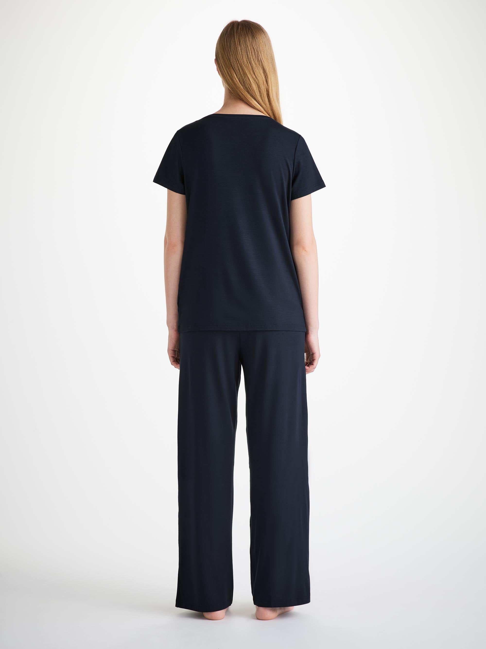 Women's V-Neck T-Shirt and Lounge Trousers Navy Set