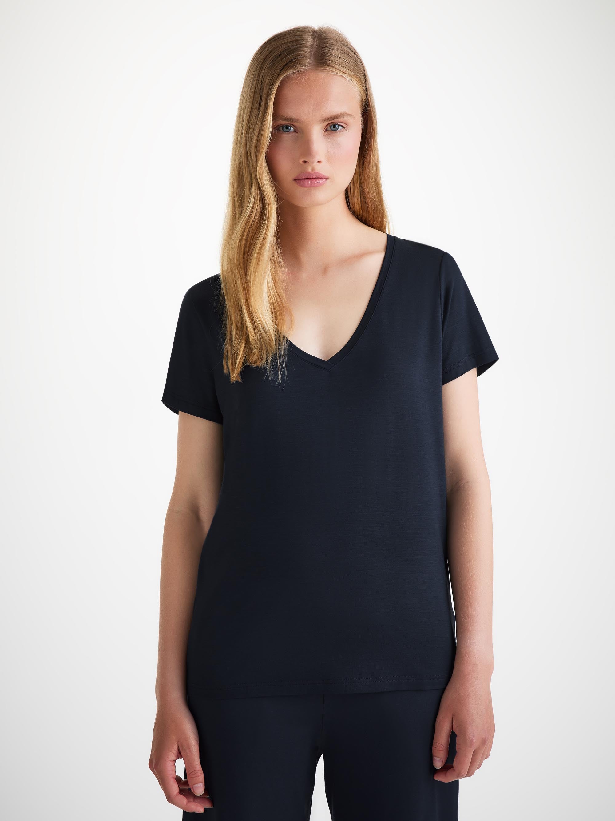 Women's V-Neck T-Shirt Lara Micro Modal Stretch Navy