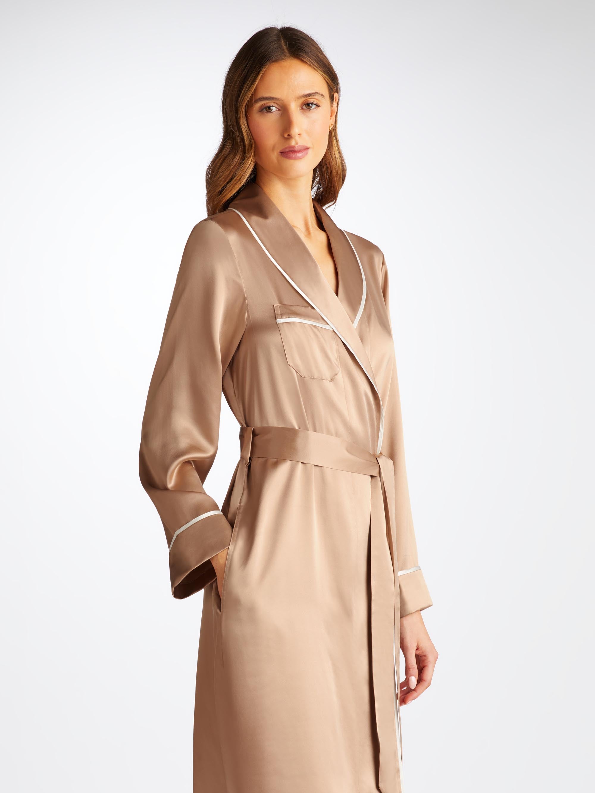 Women's Long Robe Bailey Silk Satin Bronze