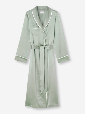 Women's Long Dressing Gown Bailey Silk Satin Green