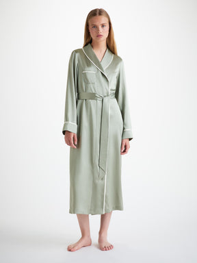 Women's Long Dressing Gown Bailey Silk Satin Green