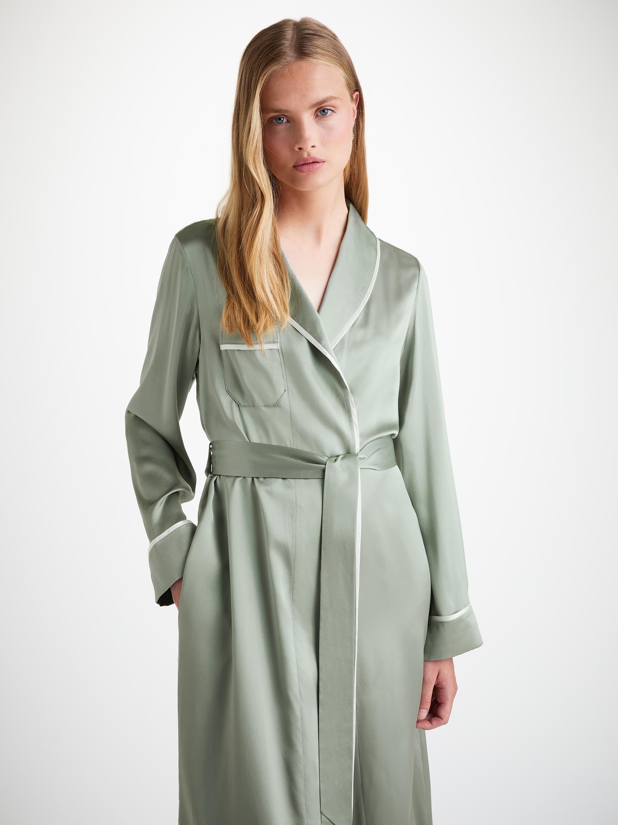 Women's Long Dressing Gown Bailey Silk Satin Green