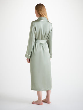 Women's Long Dressing Gown Bailey Silk Satin Green