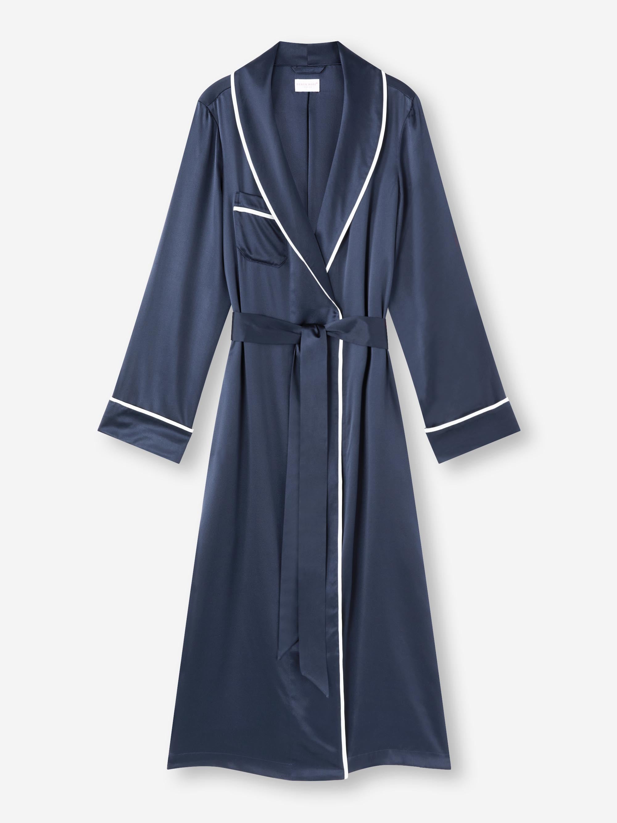 Women's Long Robe Bailey Silk Satin Navy