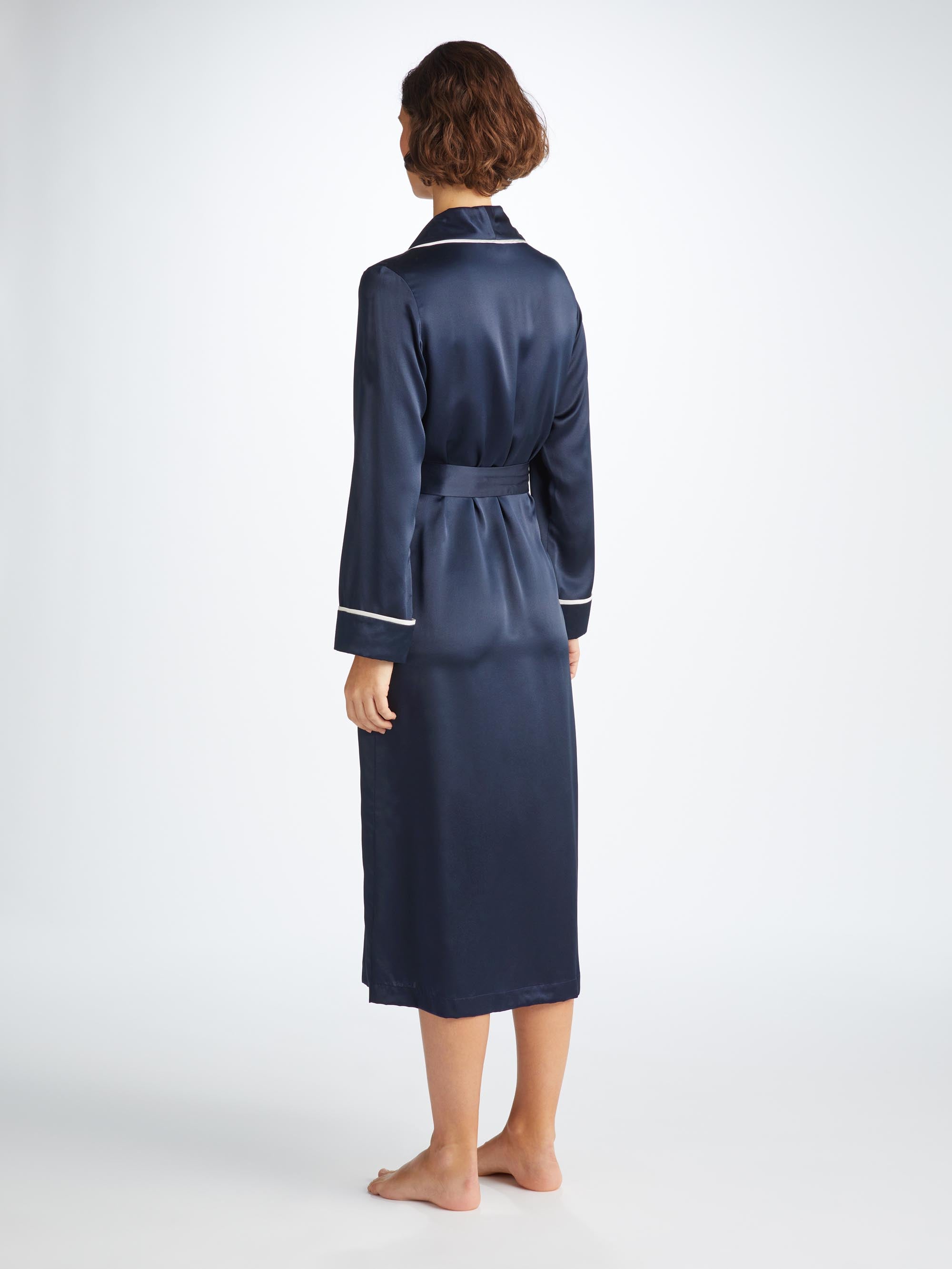 Women's Long Robe Bailey Silk Satin Navy