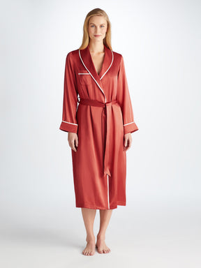 Women's Long Robe Bailey Silk Satin Rose Red