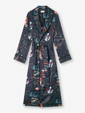 Women's Long Robe Brindisi 105 Silk Satin Navy