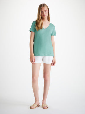 Women's V-Neck T-Shirt Jordan Linen Soft Aqua