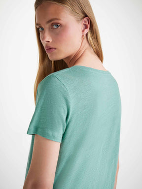 Women's V-Neck T-Shirt Jordan Linen Soft Aqua