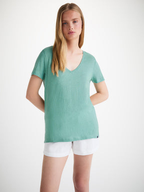 Women's V-Neck T-Shirt Jordan Linen Soft Aqua