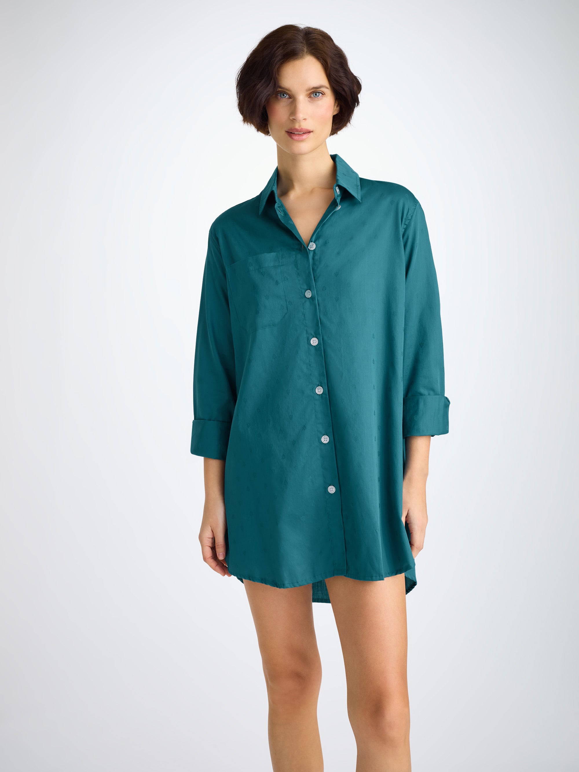 Women's Nightshirt Cotton Jacquard Jungle Green Paisley Motif